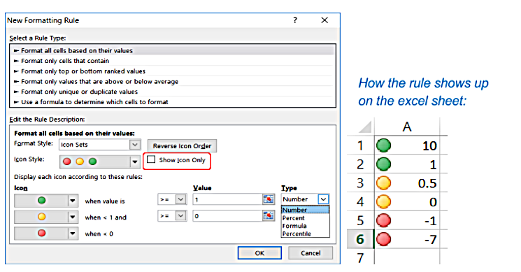 Excel Conditional Formatting new rule description set-up