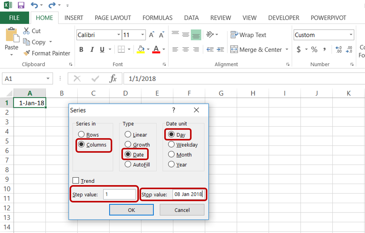 Set how series of dates should fill in Excel Series