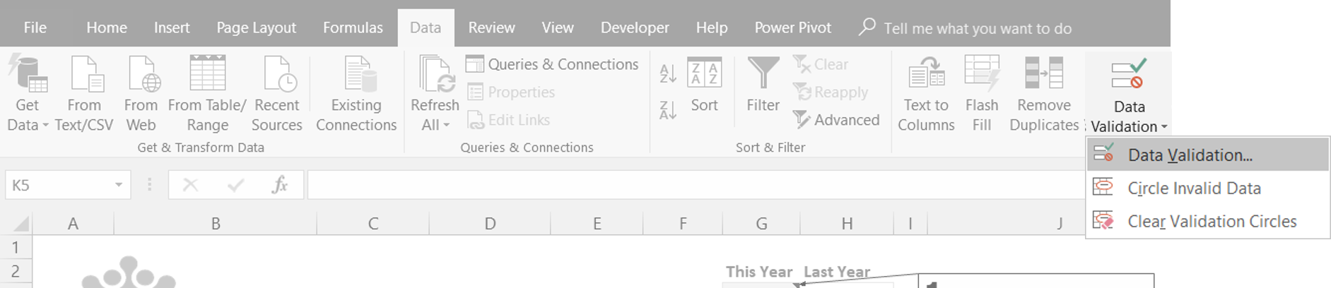 Excel Select data validation