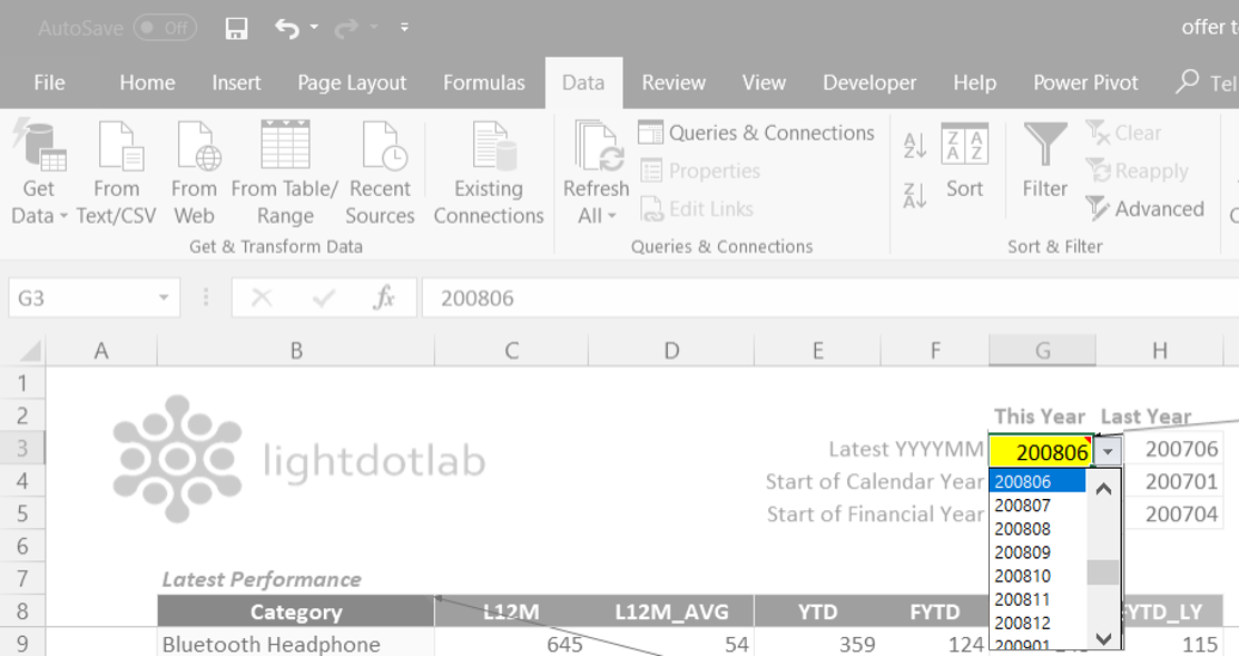 Excel dropdown list to choose YYYYMM