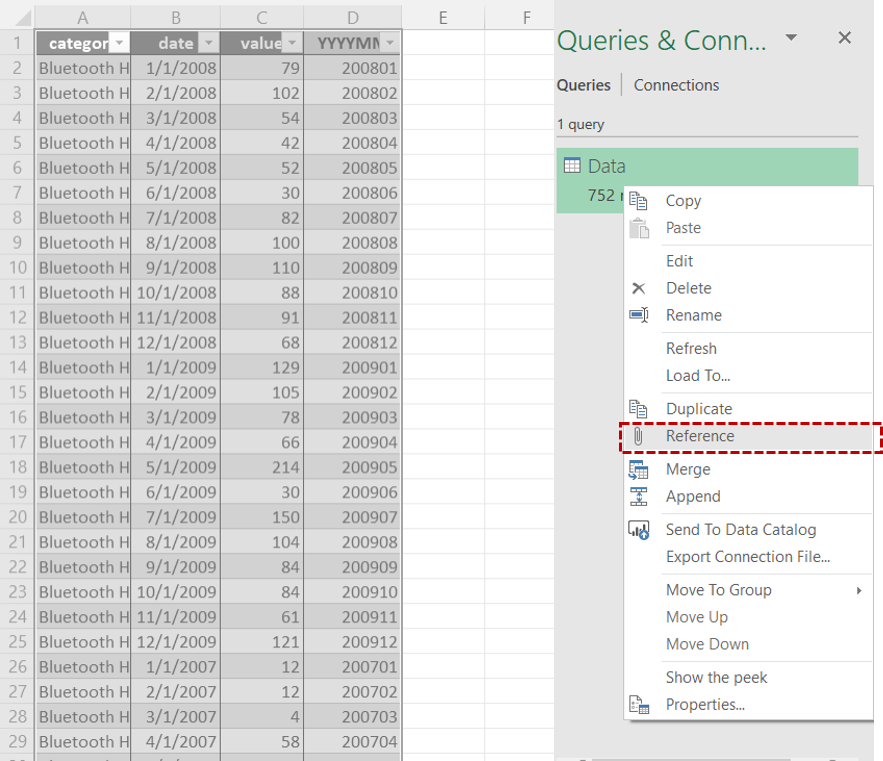 Power Query create reference query