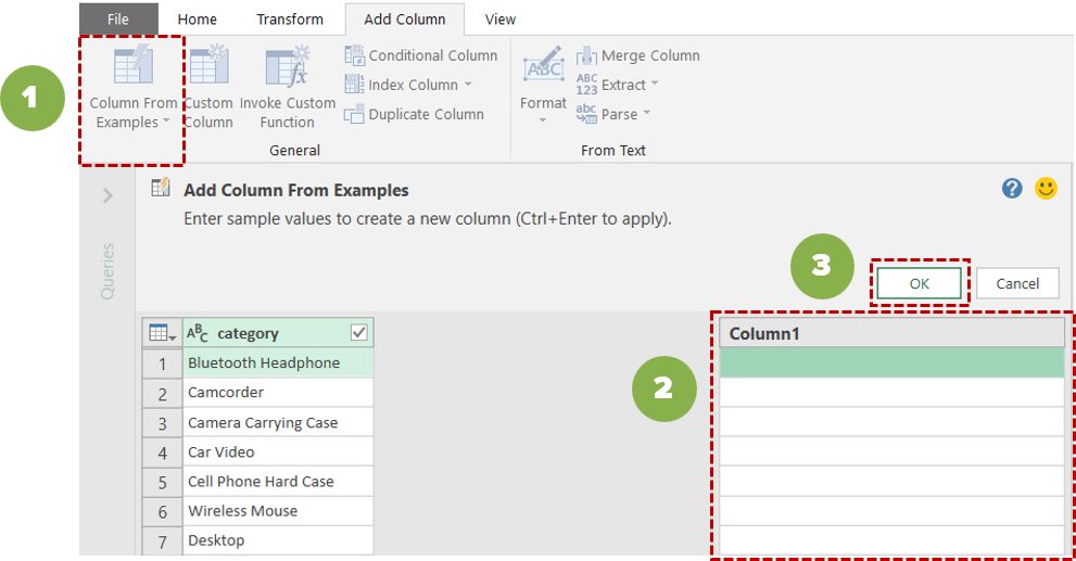 Power Query editor Column From Examples