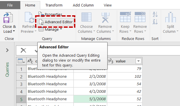 Power Query activate Advanced Query Editing