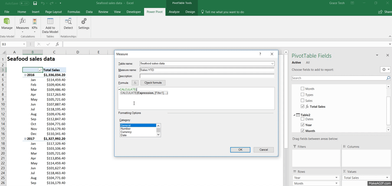 Power Pivot write measure with DAX using CALCULATE and DATESYTD