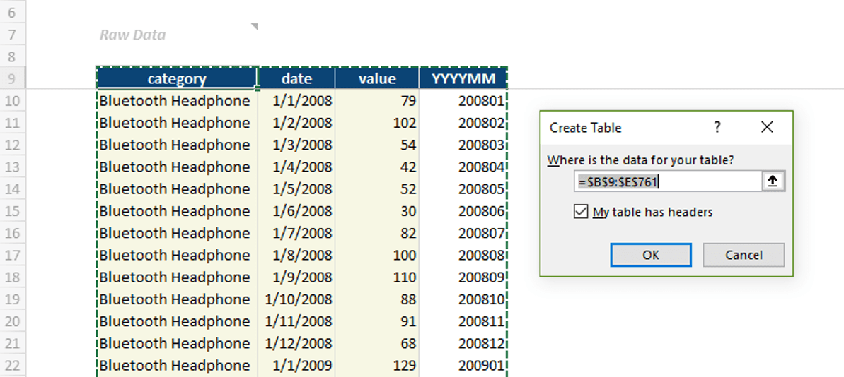 Power Query create table from table
