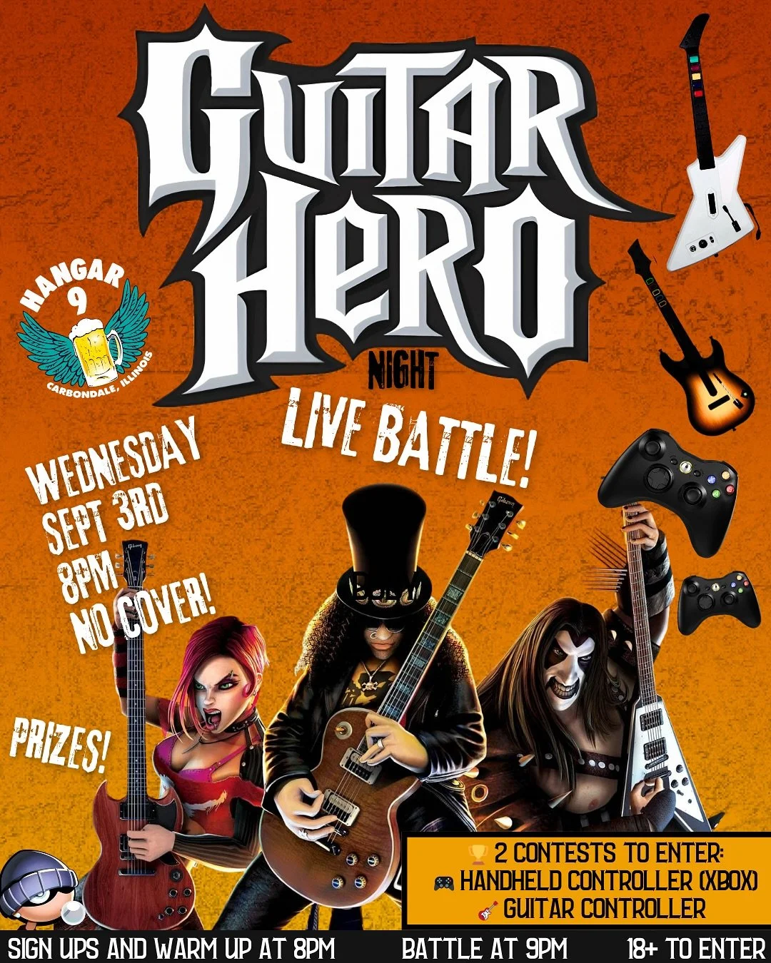 WED, SEPT 3RD, open play after competitions end on the big screen!
Bring your xbox controller or guitar controller if you feel more comfy (no mods allowed). Otherwise we got all the stuff needed 😲!!