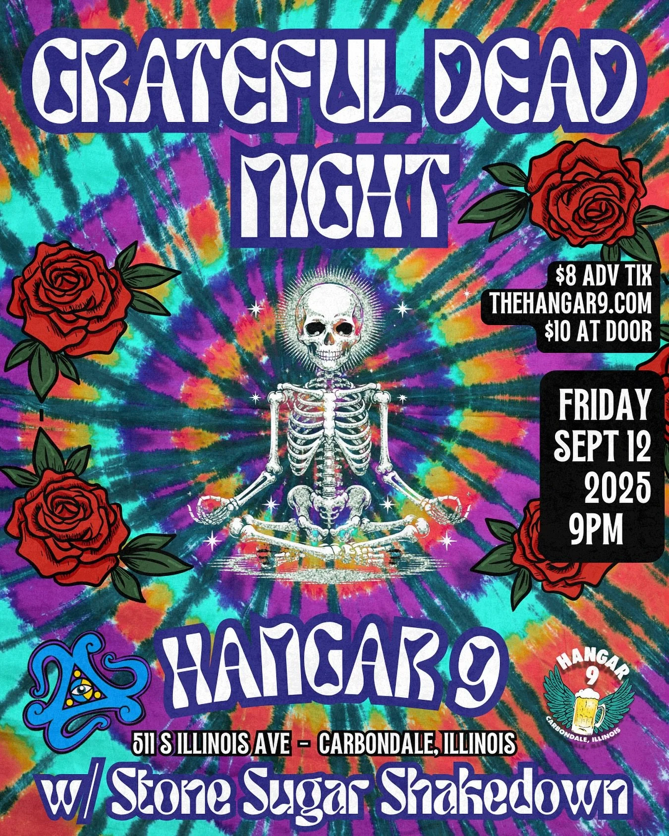 You guys have been asking and we’re delivering!! FRIDAY, SEPT 12 w/ @stonesugarshakedown 👁️🌈 ADVANCE TIX ARE NOW ON SALE THROUGH OUR WEBSITE thehangar9.com/events
Hangar 9 is proud to host Grateful Dead Night with Stone Sugar Shakedown! Bri