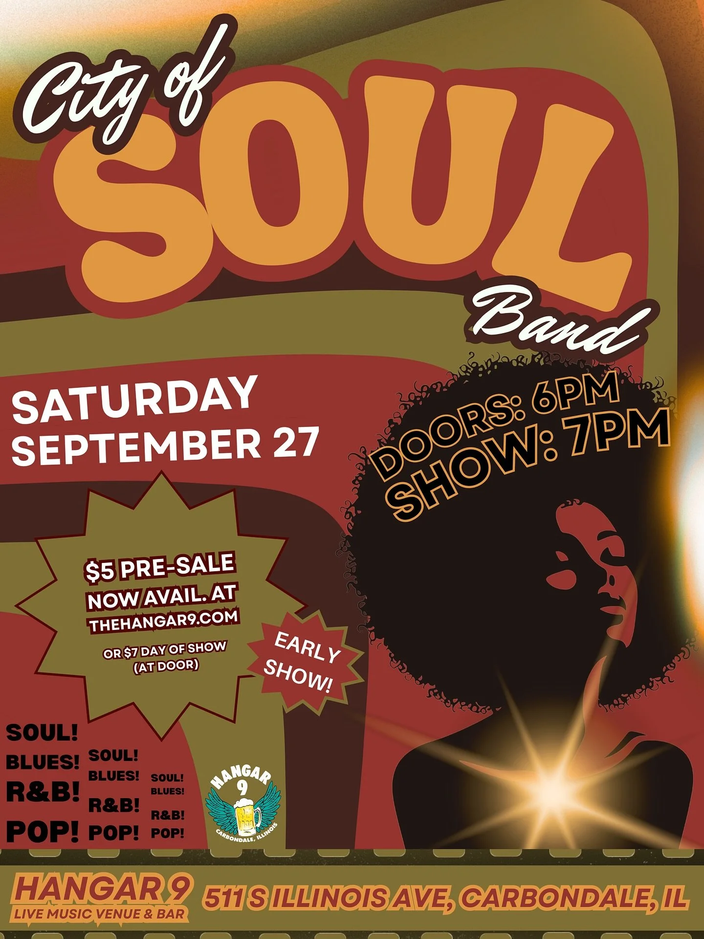NEXT SATURDAY 9/27 w/ @cityofsoulband - EARLY SHOW - 6PM DOORS, 7PM SHOW STARTS