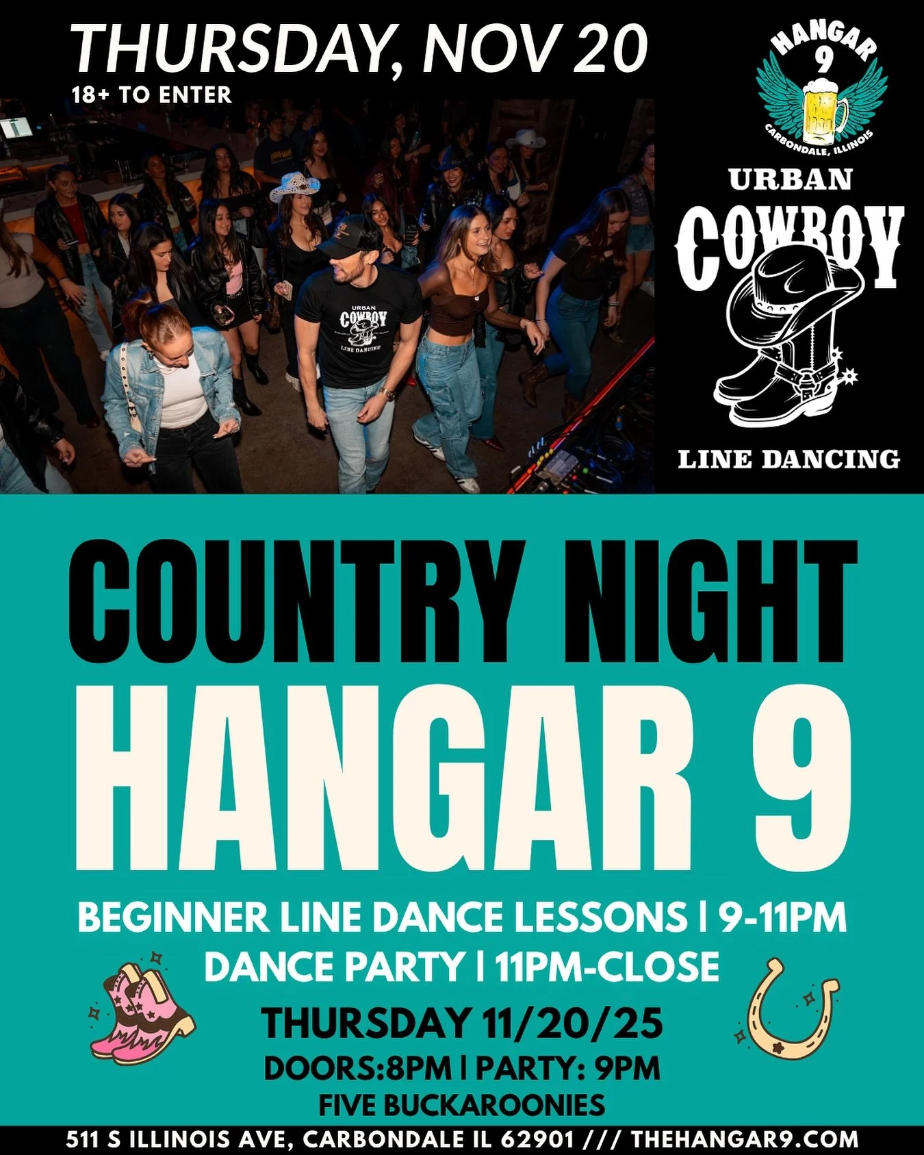 Keep those boots handy southern Illinois! we&rsquo;re two-steppin&rsquo; again next Thursday 🤠✨w/ @urbancowboylinedancing 
Thurs, NOV 20th, 2025