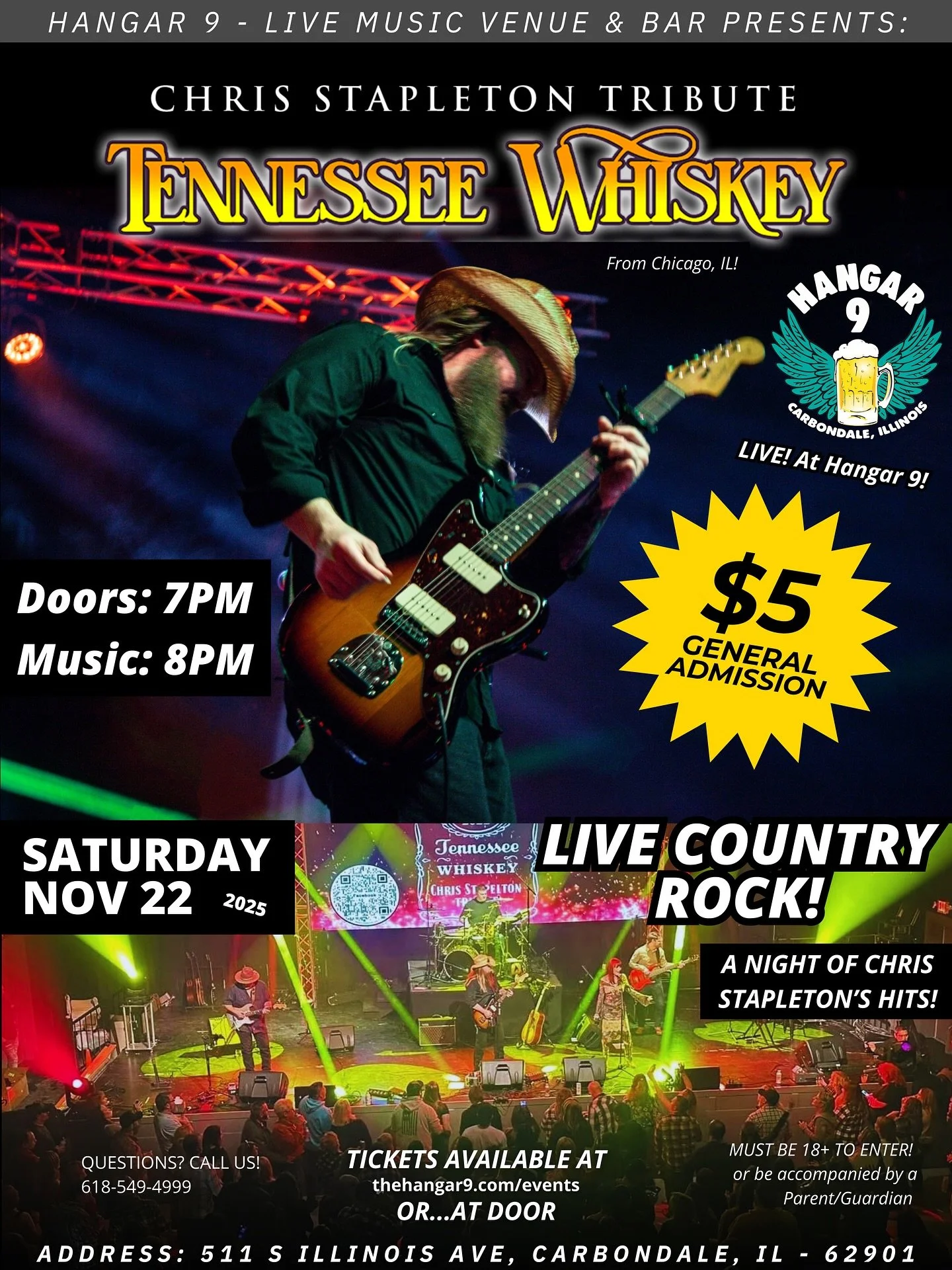 UPDATE ALERT! 🎉🔥
We&rsquo;re making GA tickets for this show just $5! 🥳 Tennessee Whiskey Chicago brings a crazy-good, high-energy country/soul vibe, and we figured&hellip; why not make it even easier for everyone in Carbondale and Southern Illino