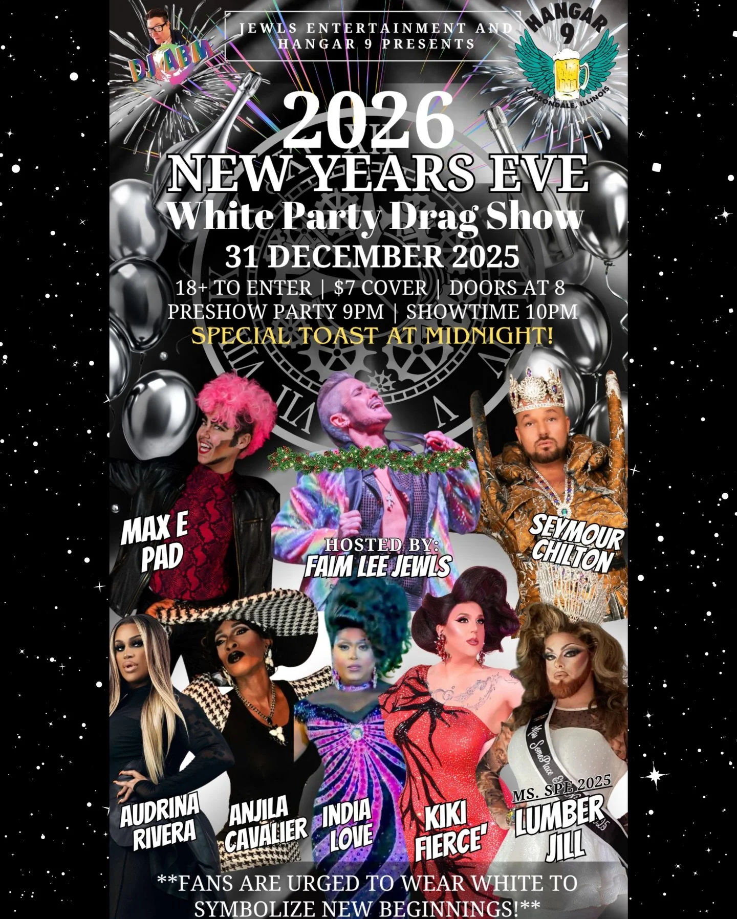 MARK THOSE CALENDARS FOR&hellip;✨ NEW YEAR&rsquo;S EVE WHITE PARTY DRAG SHOW @ HANGAR 9 ✨
Carbondale&rsquo;s biggest NYE PARTY is HERE 🤍🍾 Bring in 2026 with a glam, high-energy night and a midnight toast with our queens!

DOORS: 8PM
🎉 Preshow Part