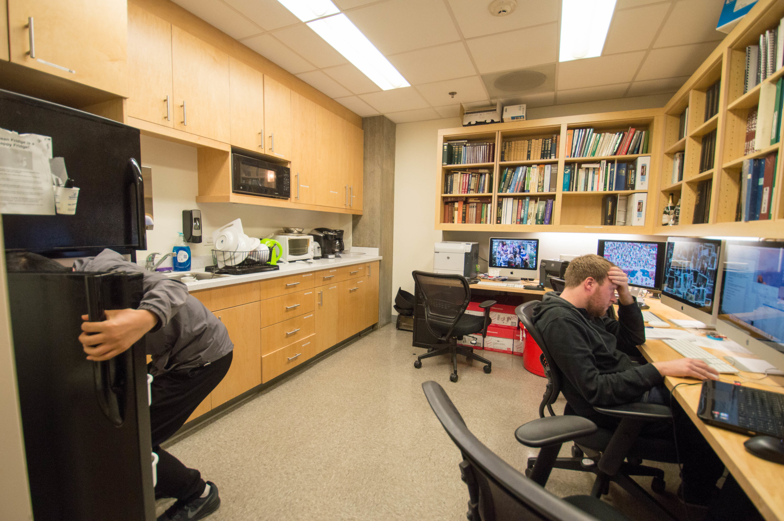 A kitchenette for coffee, snacks, and other important group supplies