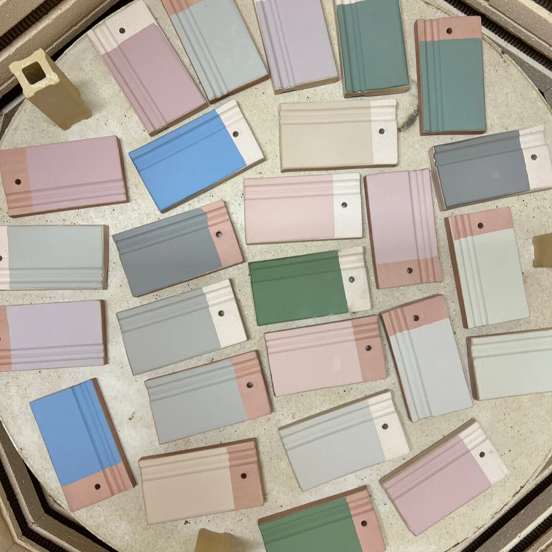 Glaze sample tiles before firing