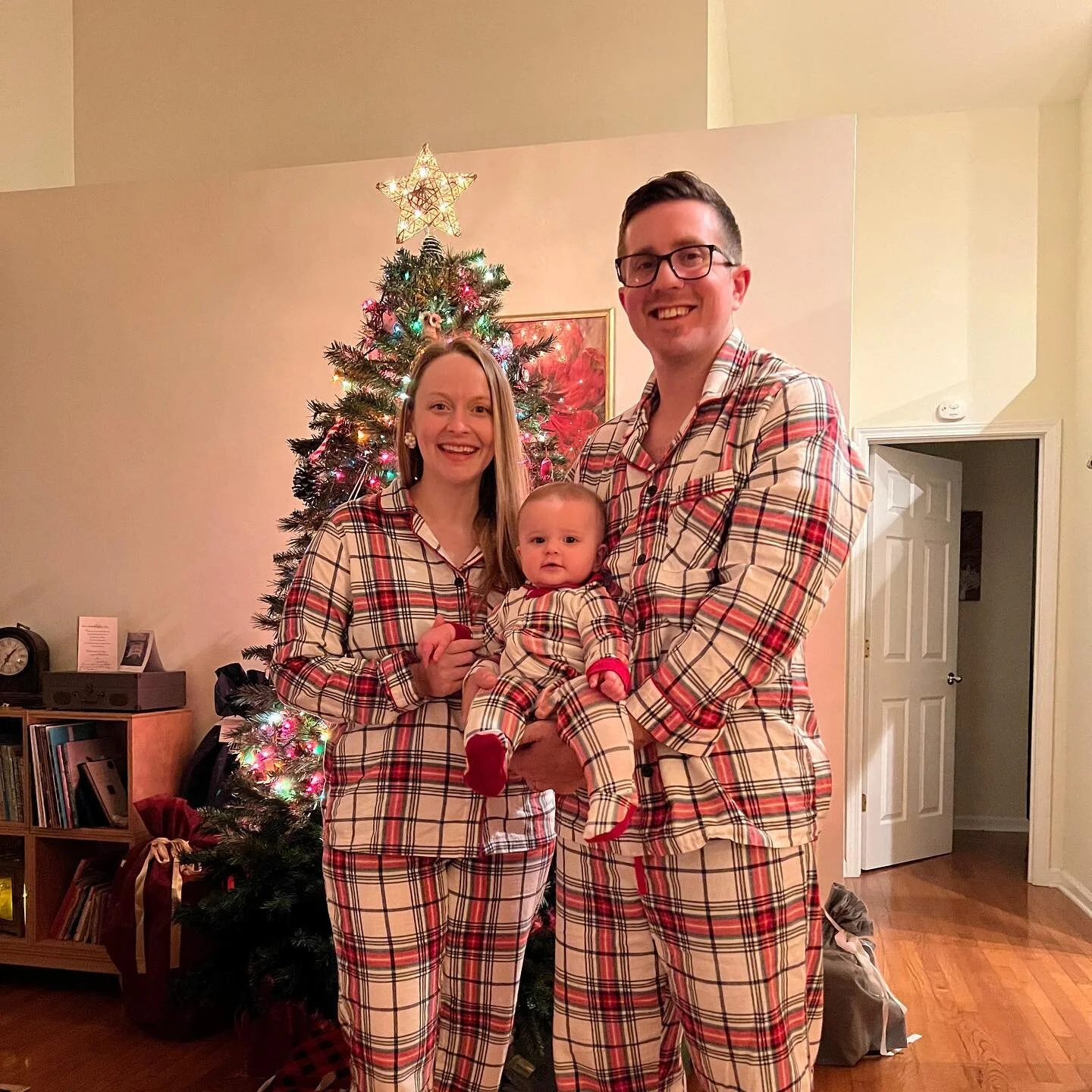 Merry Christmas &amp; Happy Holidays friends! Yes, our Christmas tree is is missing lights on the lower 3 ft because Lilah tries to eat the lights. #ifykyk