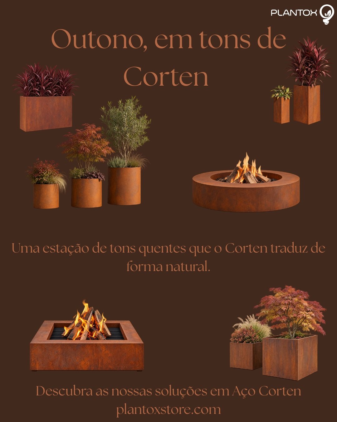 O outono tem cor, e &eacute; a cor do Corten...

Os tons quentes de ferrugem, terra e cobre que encontramos nas folhas desta esta&ccedil;&atilde;o s&atilde;o os mesmos que o a&ccedil;o Corten ganha de forma natural com o tempo.

Para celebrar a esta&