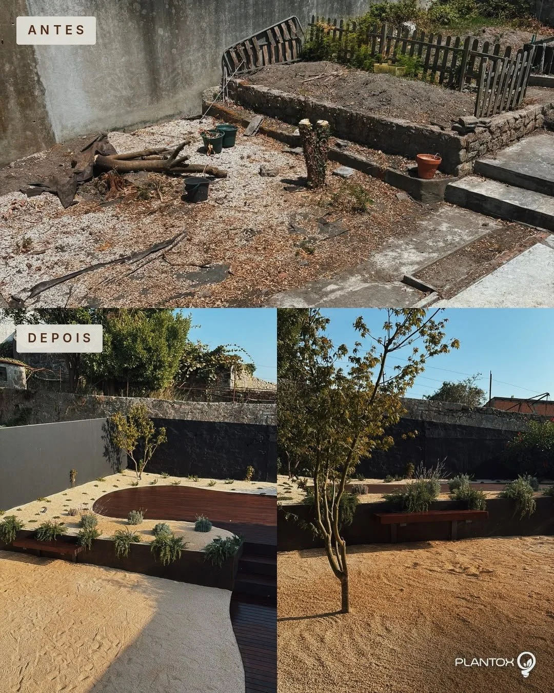 Antes e depois.

Deck em madeira, floreiras em a&ccedil;o Corten e um jardim mediterr&acirc;nico com gravilha e plantas arom&aacute;ticas. Transform&aacute;mos um quintal esquecido num espa&ccedil;o para viver o exterior.

Projetos de paisagismo inte