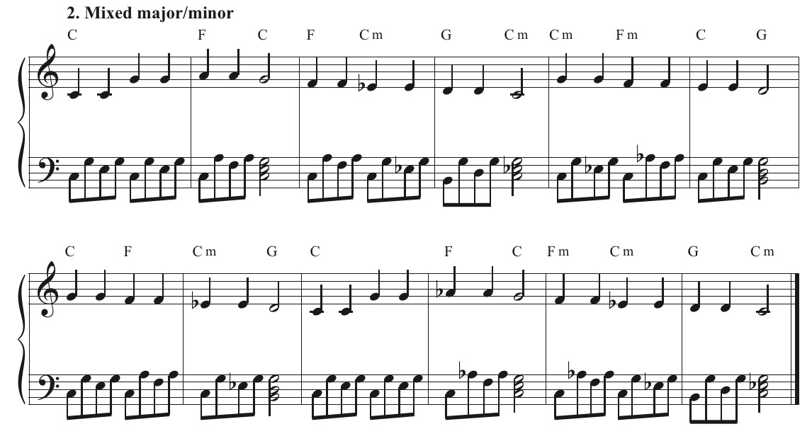 To make it even more unsettling, mix major and minor in the same tune as if something has gone wrong.