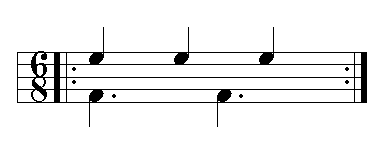 Hemiola with 3 beats on top and 2 beats on the bottom.