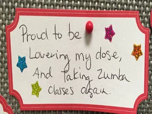 Proud to be lowering my dose, and taking Zumba classes again