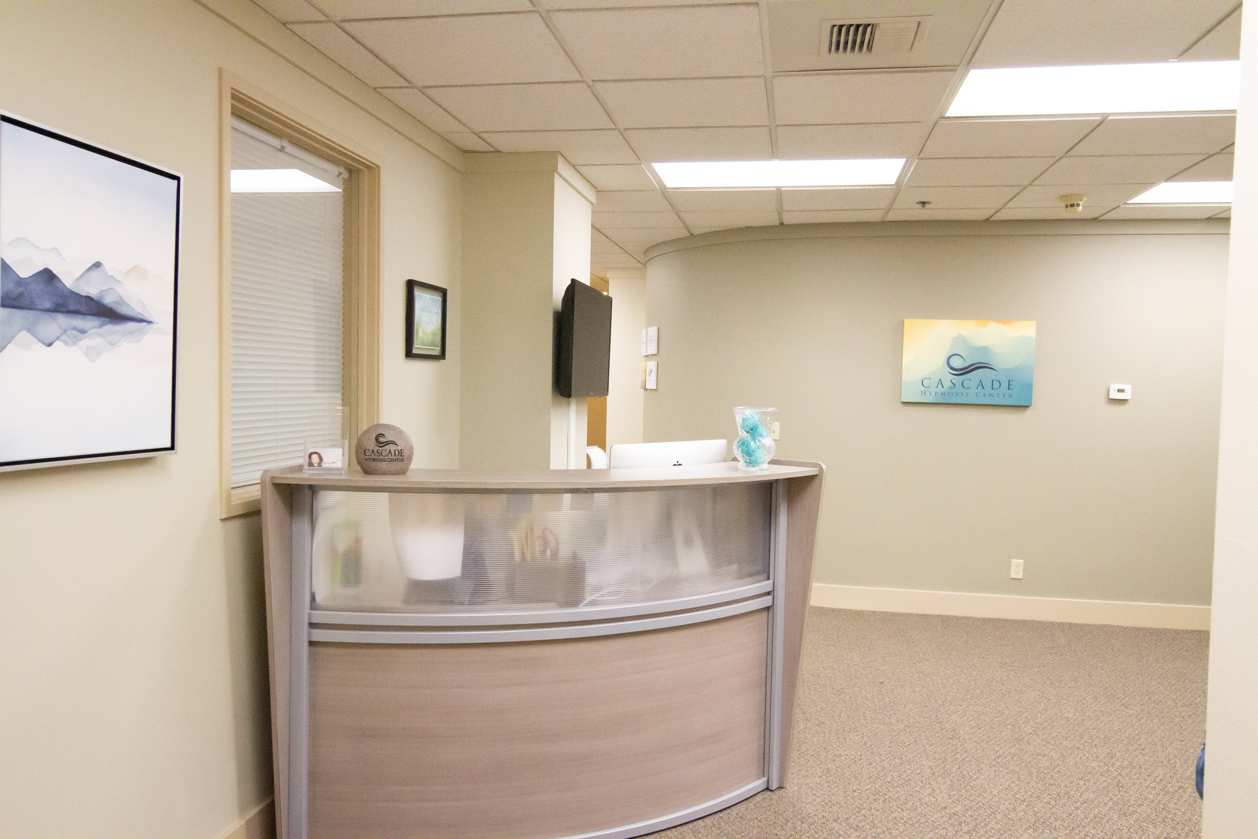 The reception desk where you will be greeted before your appointment.