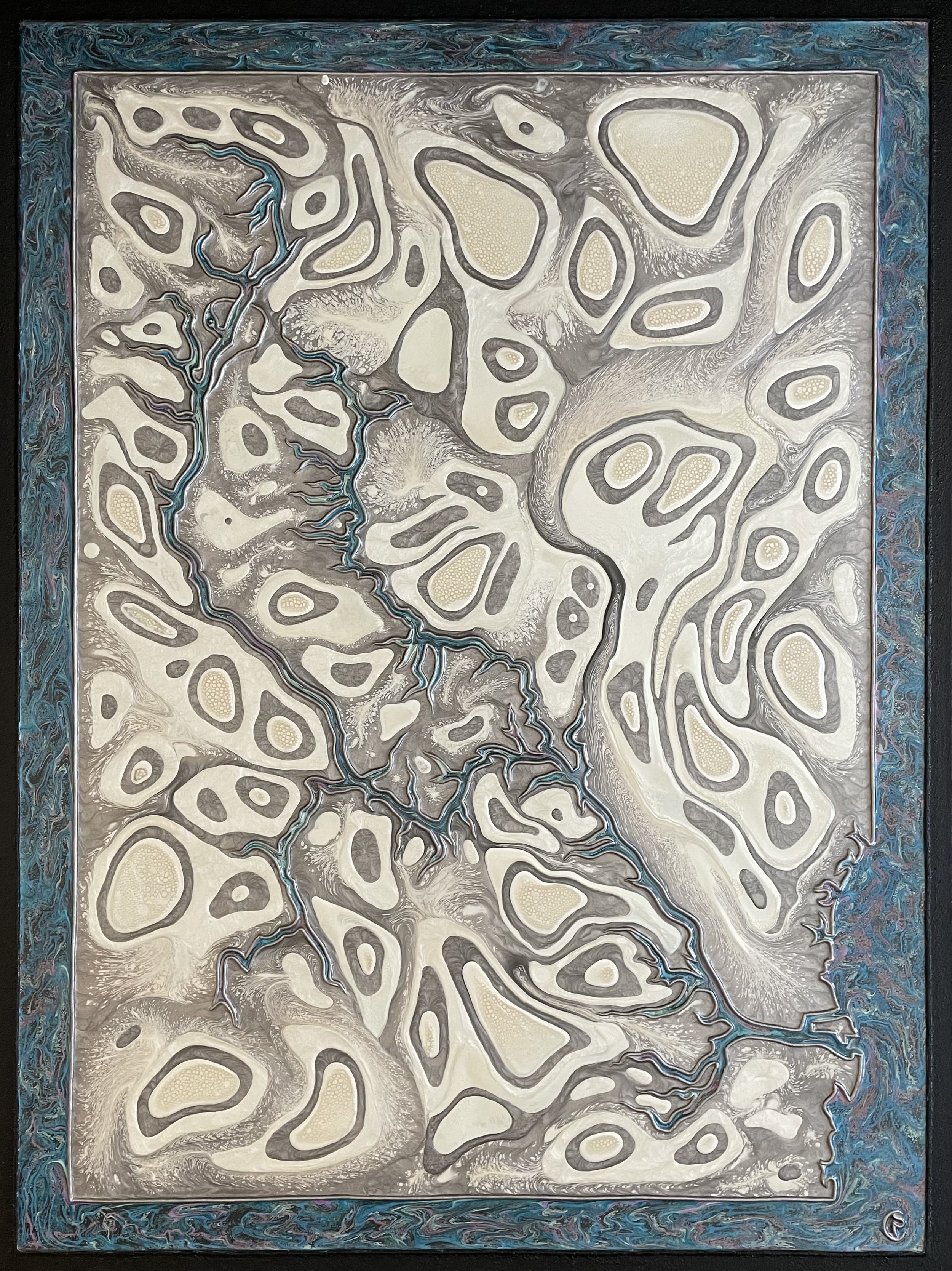 mother-of-pearl rio grande embedded in abalone, 36”x48”, SOLD