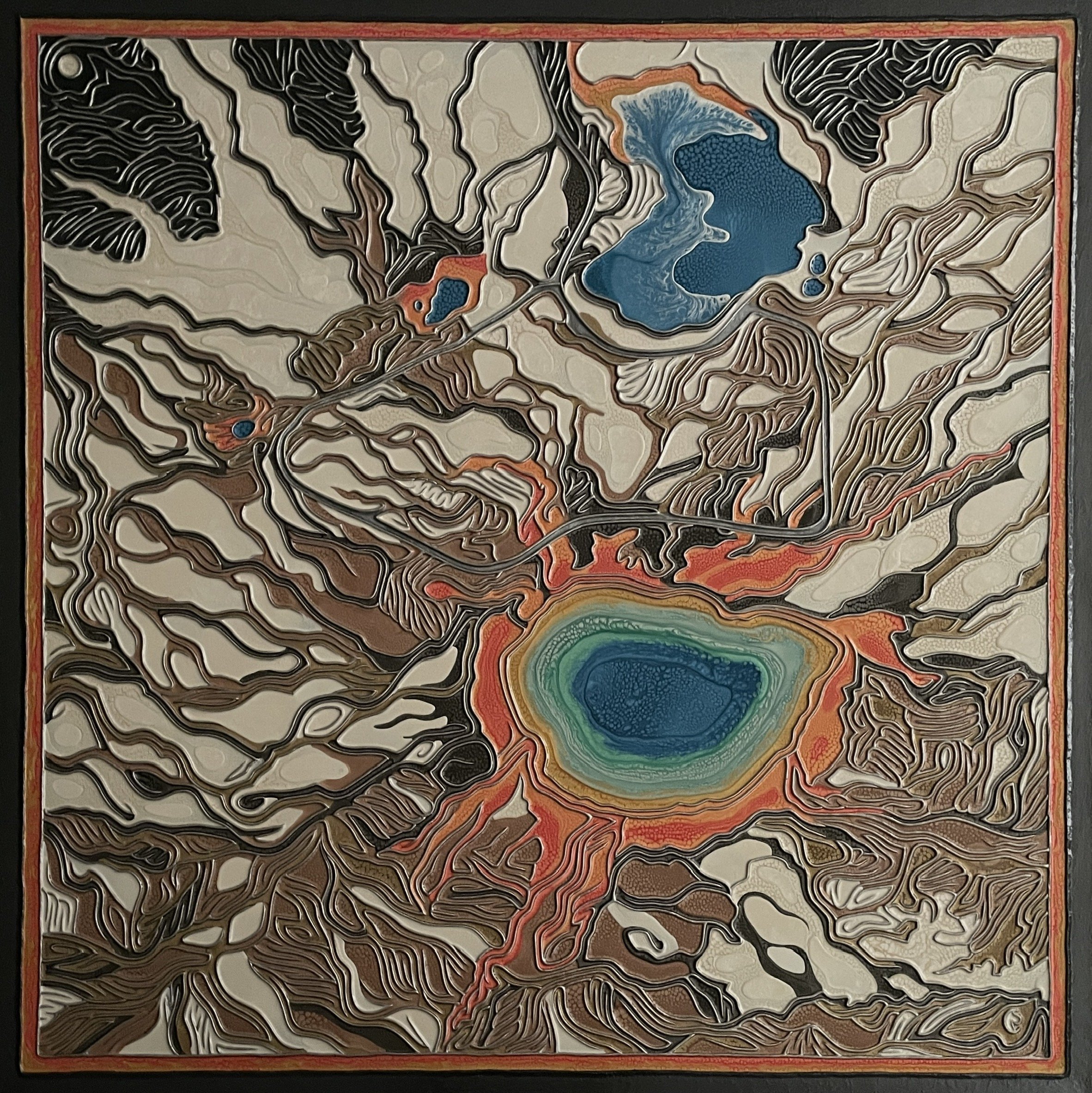 the midway geyser basin of yellowstone, a solvable maze, 48”x48”, $17,000