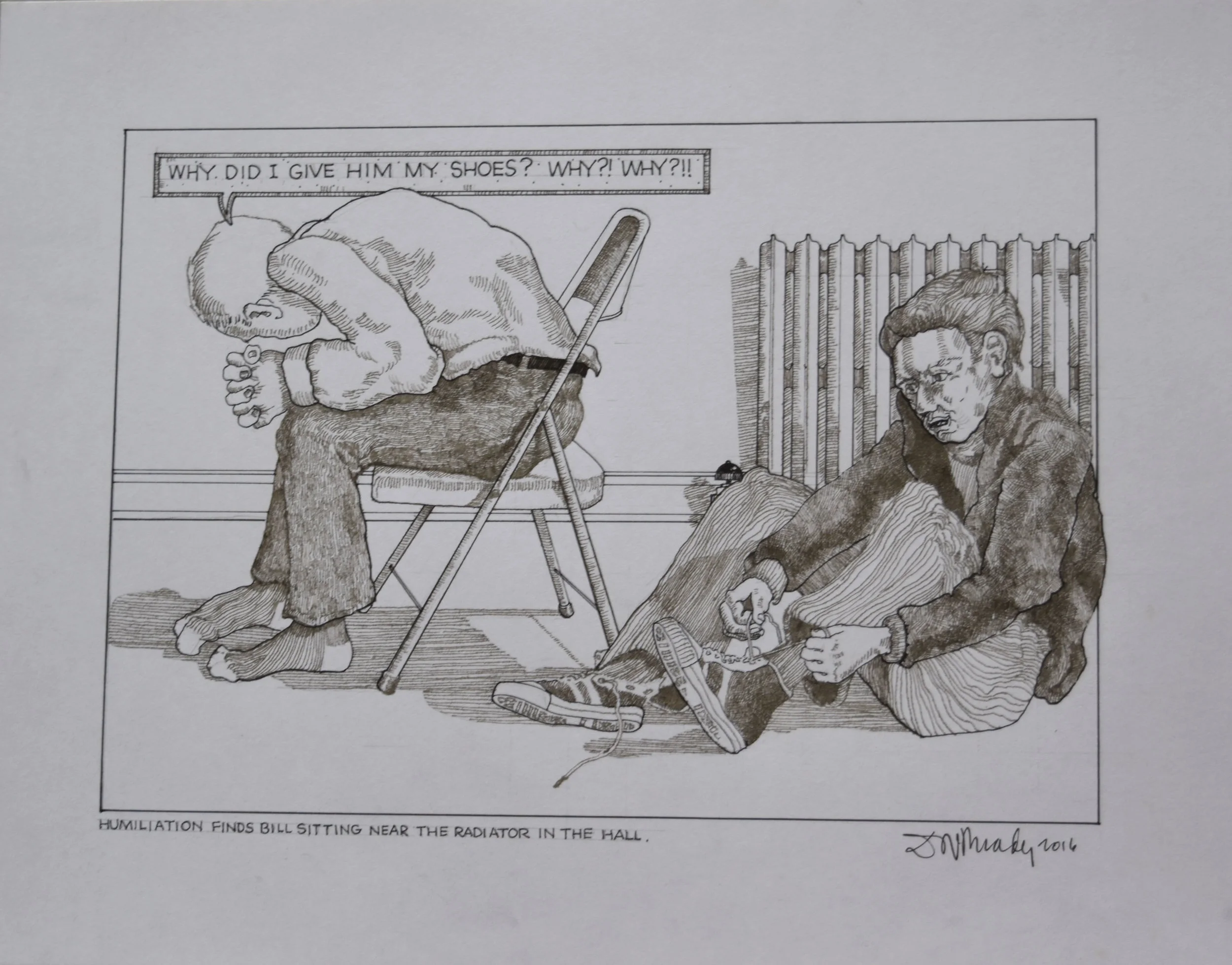 Humiliation Finds Bill Sitting Near the Radiator in the Hall