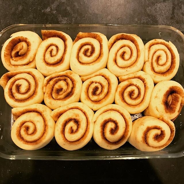 warm from the oven: homemade cinnamon buns! it felt so good to fill the house with a cozy cinnamon smell &amp; to watch these little swirly treats come to life. and the bonus; they are so delicious!!
.
.
.
.
.
.
cheers to simple pleasures 😌
. .
.
.
