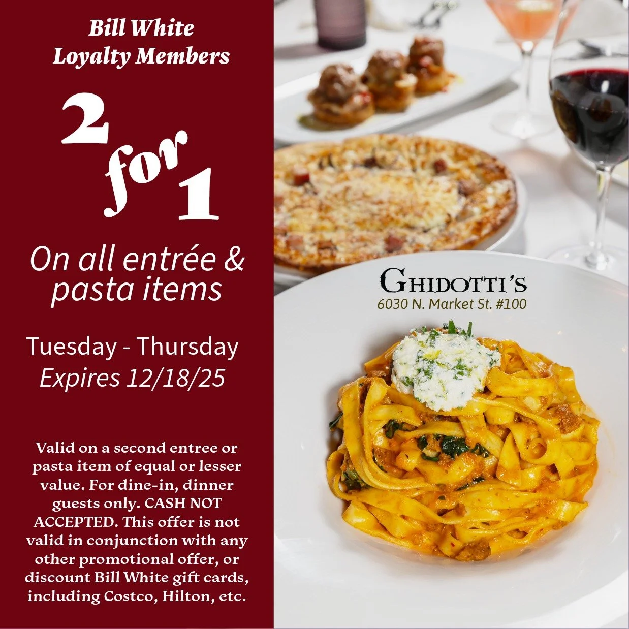 Enjoy our Loyalty 2-for-1 special again before the Holiday season ramps up. #parkcityrestaurants #parkcityfood