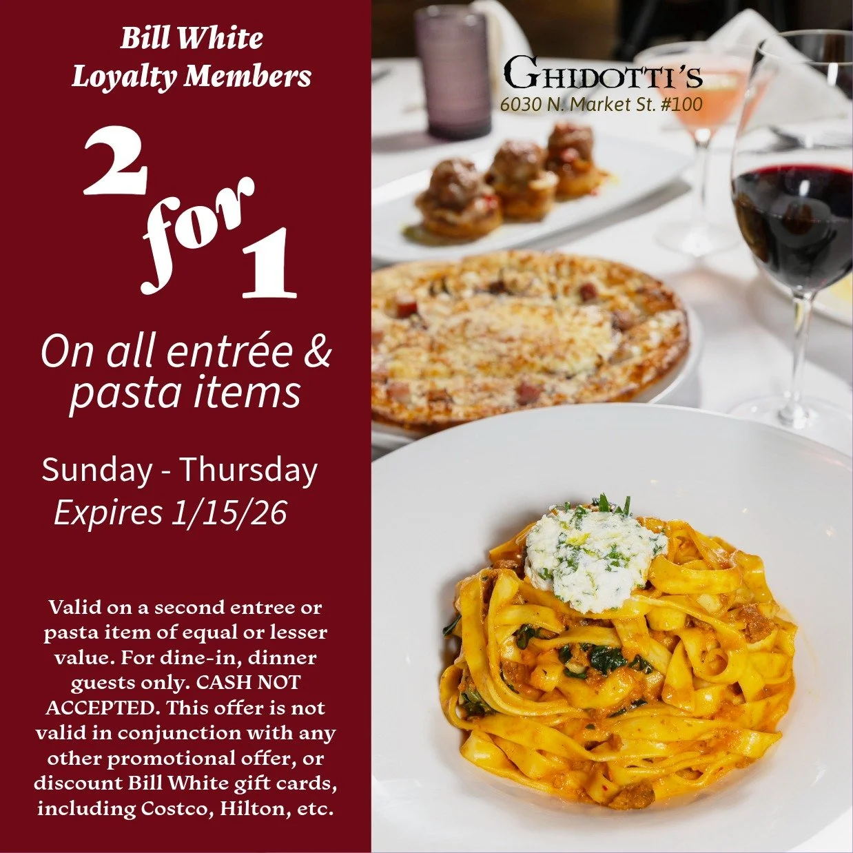@billwhiterestaurants Loyalty Members have been enjoying our 2-for-1 special. Are you a member? #parkcityrestaurants #parkcityfood
