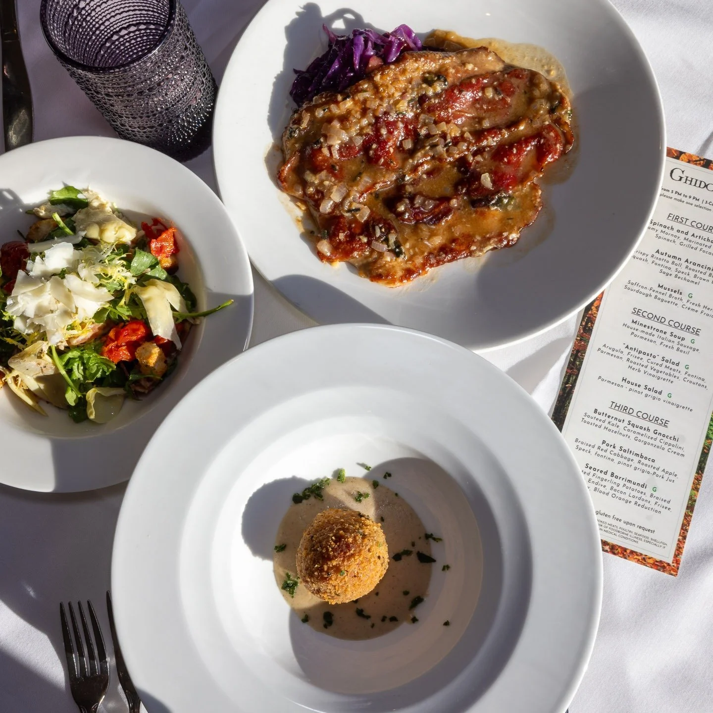 Try something new with our Dine About prix fixe menu. Options include Autumn Arancini, &ldquo;Antipasto&rdquo; Salad, Butternut Squash Gnocchi, Pork Saltimbocca, or Seared Barramundi as shown here. #parkcityfood