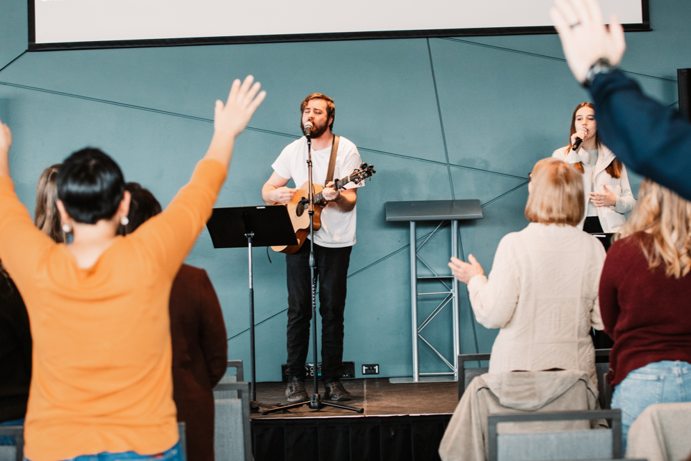 Worship Team leading music during a Sunday service at Redemption Parker Church in Parker, Colorado