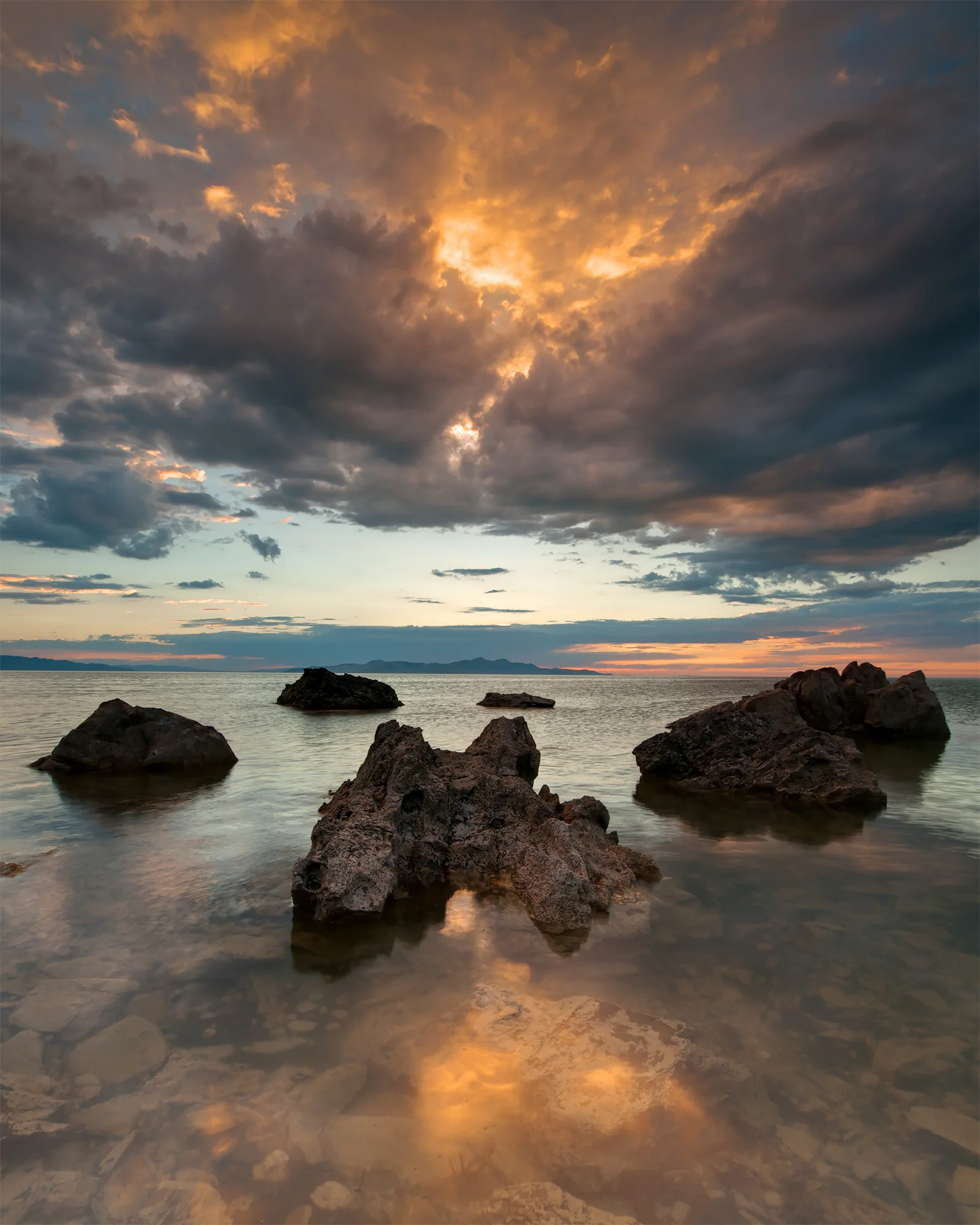 GOLDEN SKIES OVER THE SALT LAKE
 Great Salt Lake, Utah