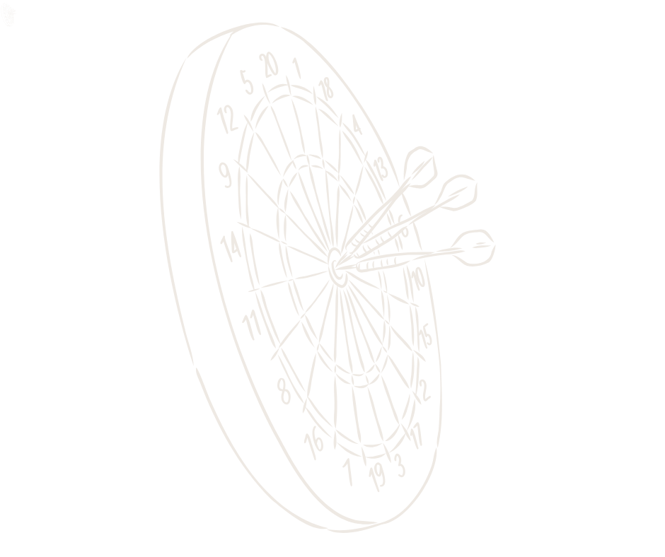 A digital illustration of a dartboard with three darts hitting near the center.