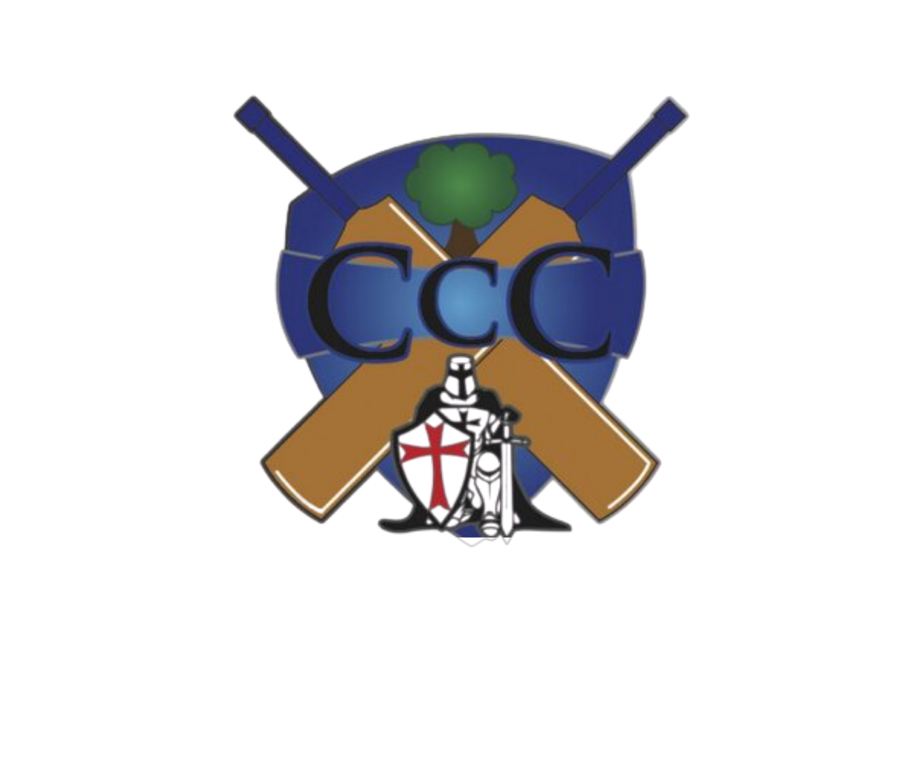 Emblem with crossed rifles, a tree, and mountains, with the letters 'CCC' and text below, partially blurred.