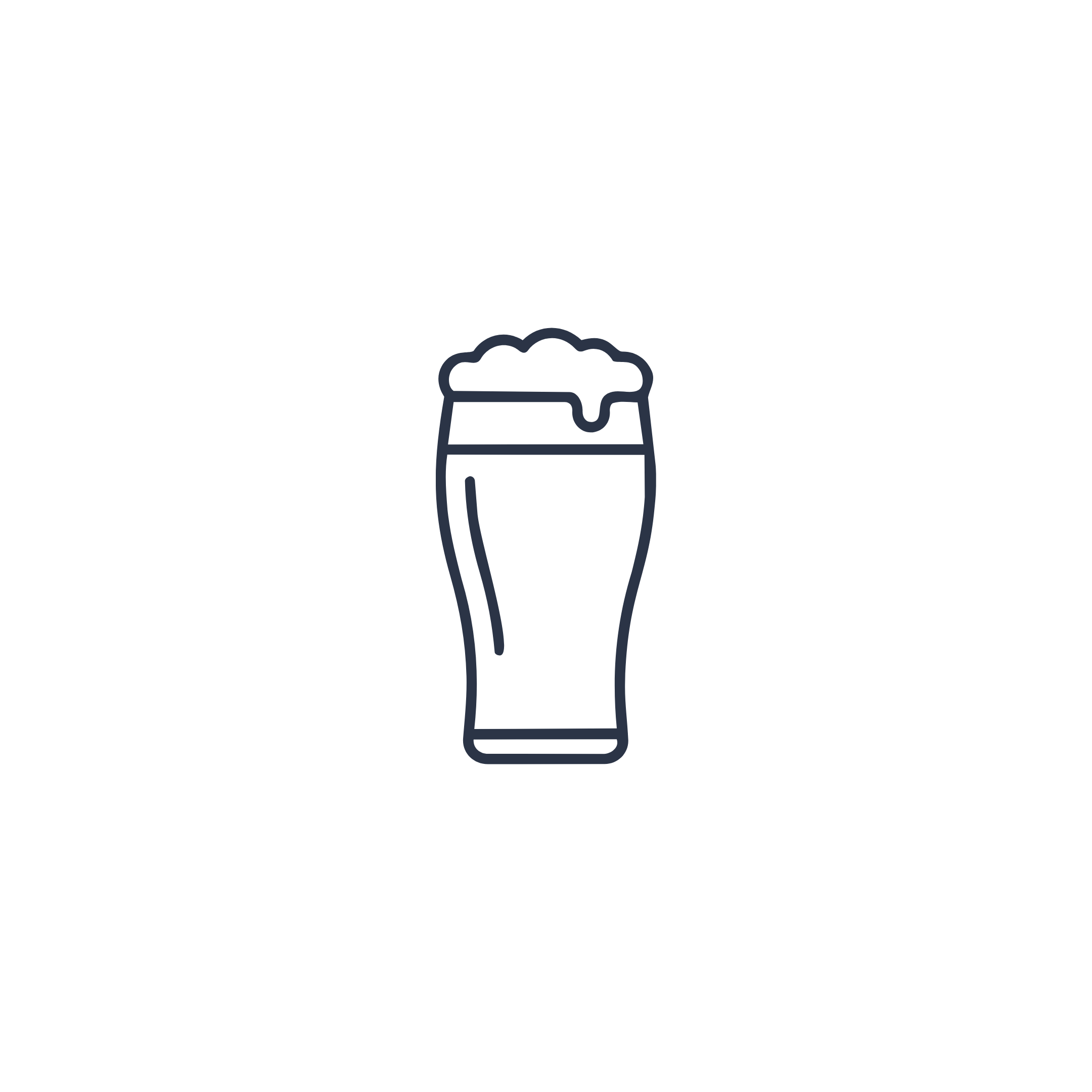 Simple line drawing of a pint glass filled with beer, topped with foam.