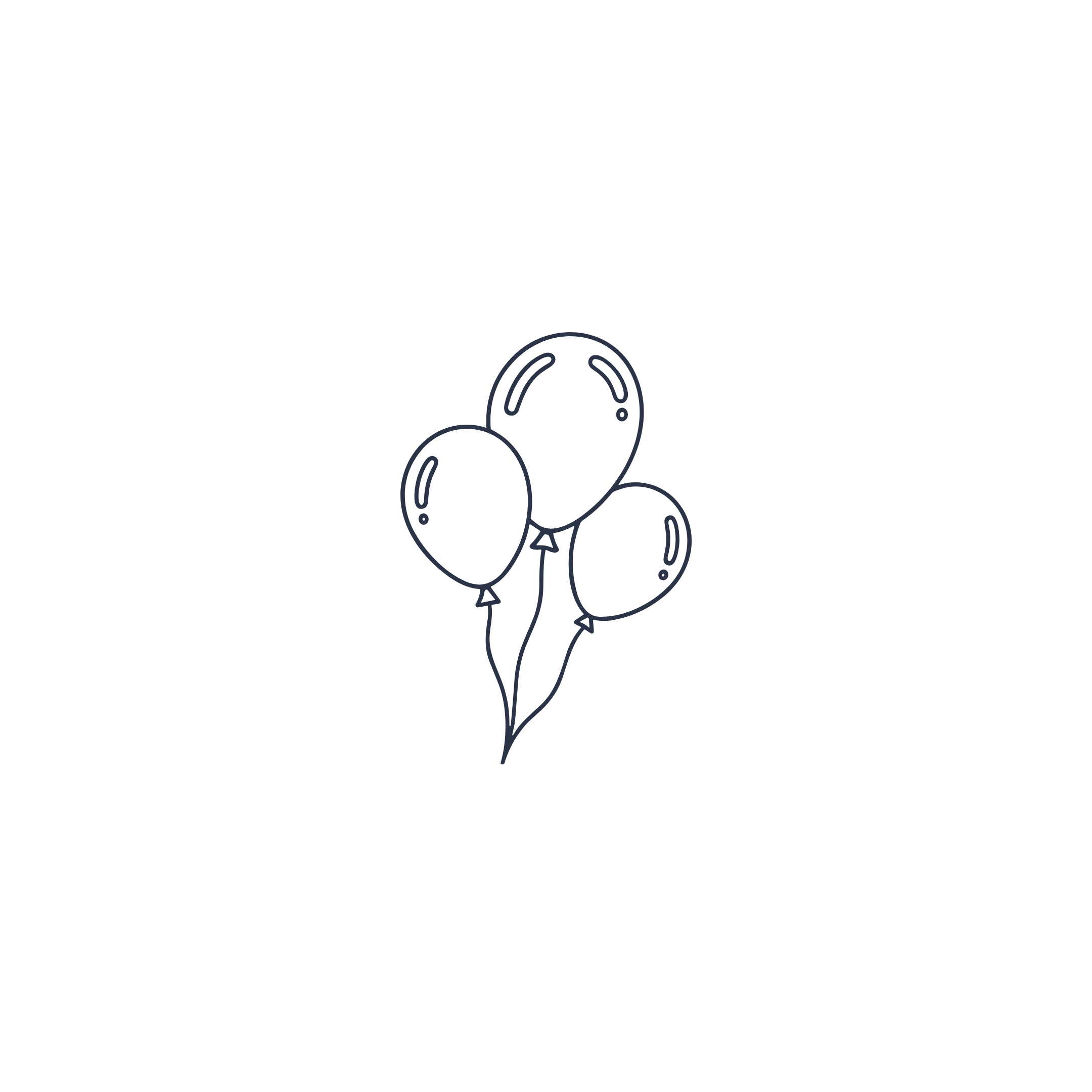 Simple line drawing of three balloons tied together.