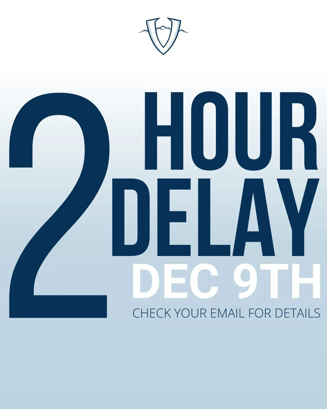 VCS will be operating on a 2-hour delayed start on Tuesday, December 9th for its Upper School students. Doors will open for students at 9:45a.m. Morning Assembly will begin at 10:10a.m. If you feel it is too risky or dangerous for you to make it to s