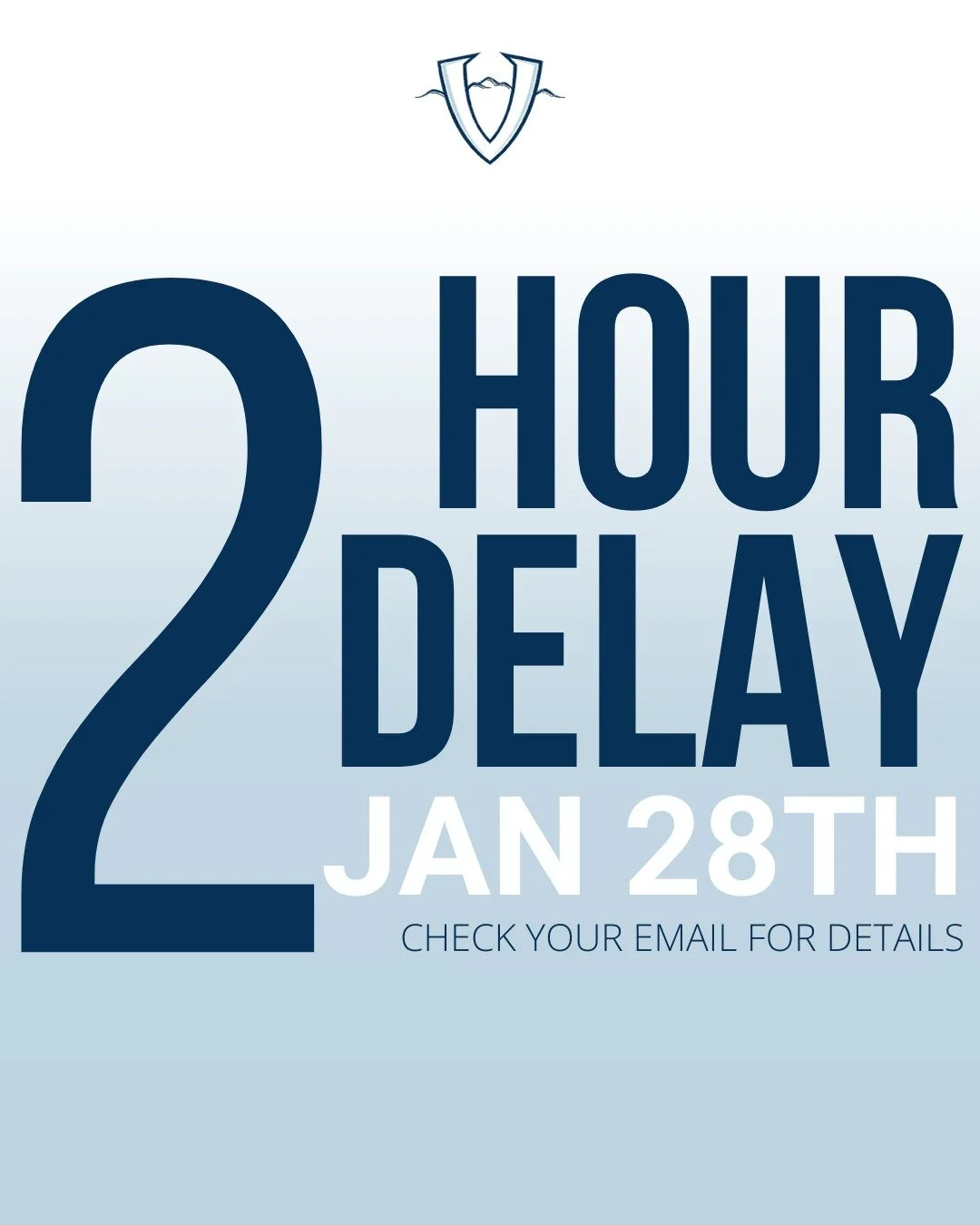VCS will be operating on a 2-hour delayed start tomorrow! Check your email for more information.

While it is possible we may need to close campus tomorrow dependent upon the weather, please assume the delayed start time is in place unless otherwise 