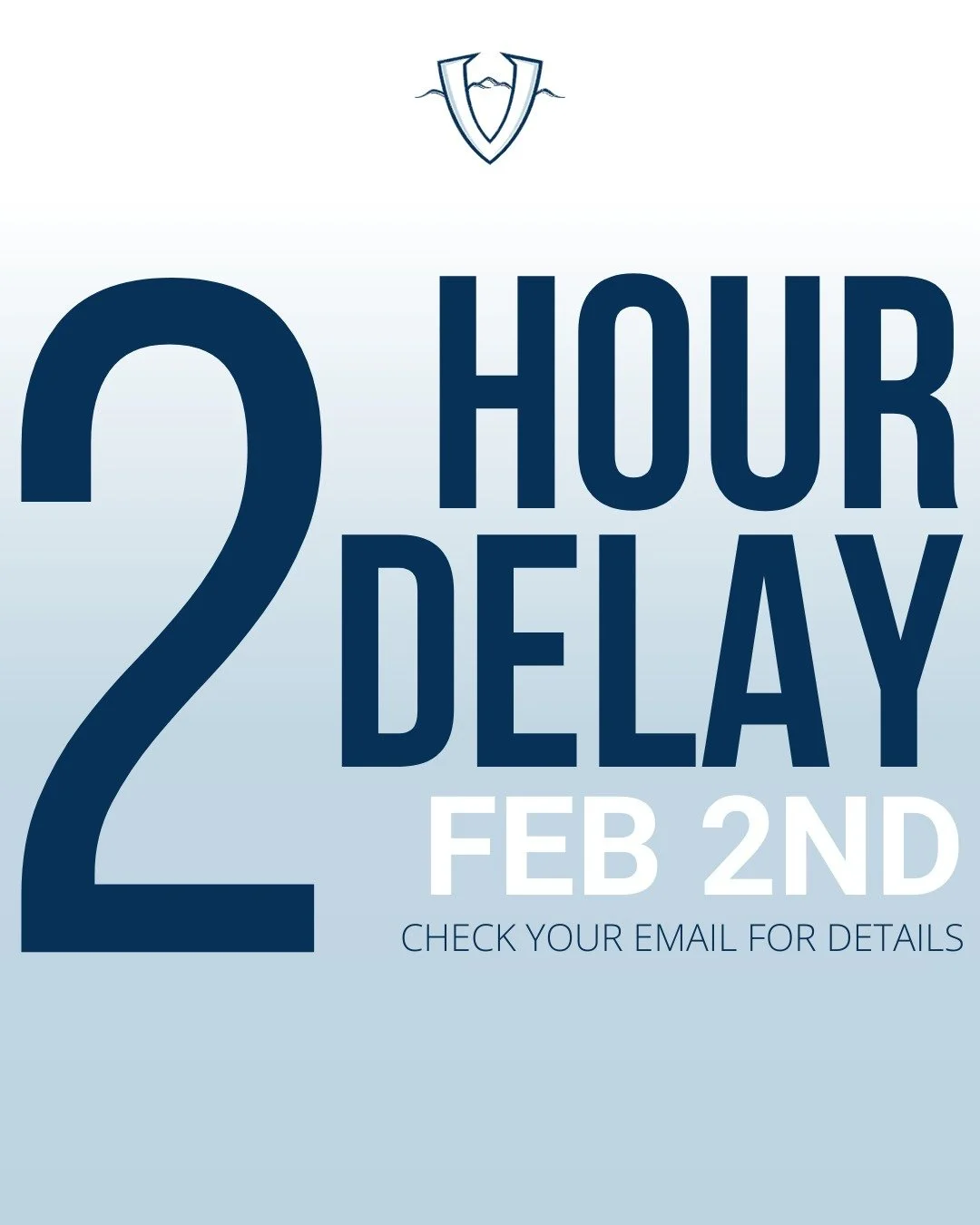 VCS will be operating on a 2-hour delayed start tomorrow! Check your email for more information.

While it is possible we may need to close campus tomorrow dependent upon the weather, please assume the delayed start time is in place unless otherwise 
