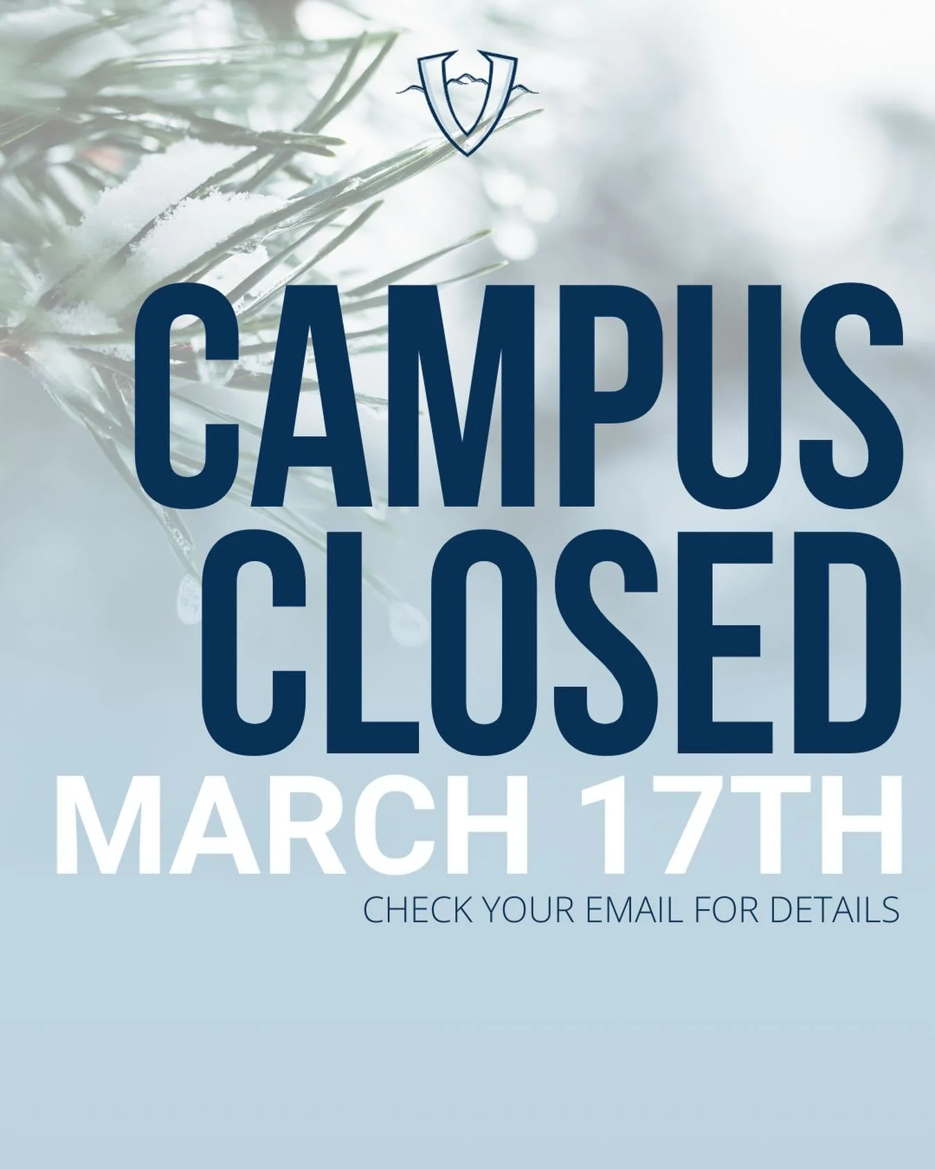 Due to weather, VCS will not be holding on-campus classes tomorrow. Please see your email for more information. Stay safe and warm!