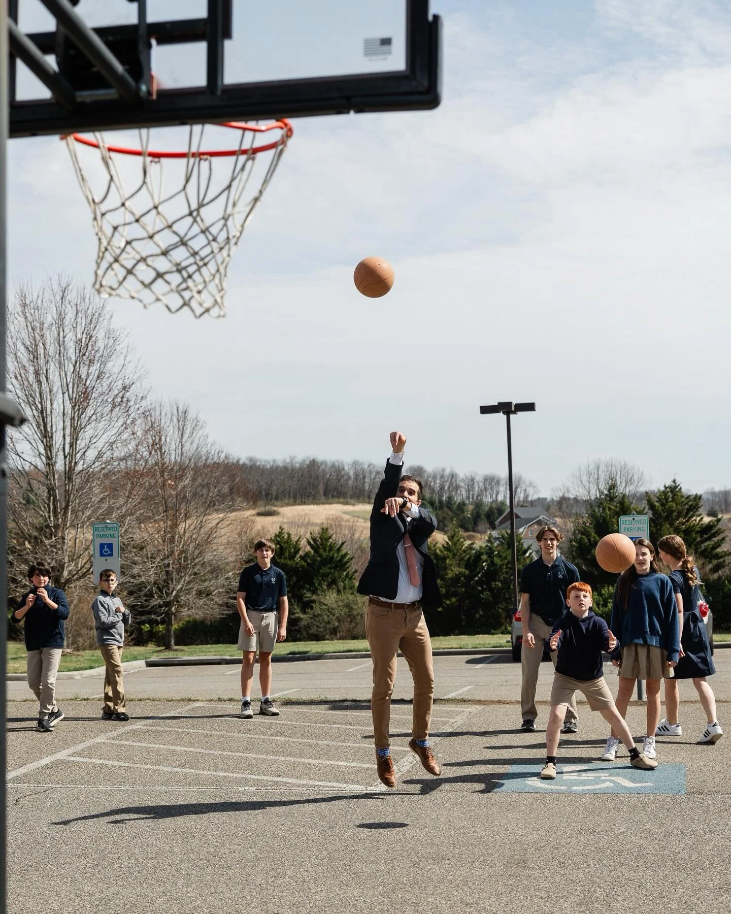 March Madness, VCS style! Spring is here, so lunchtime Knockout with Dr. Zahraee is back!! Our Head of School loves to join in the fun with our logic and rhetoric school students (suit and all!) and they definitely don&rsquo;t go easy on him!🏀