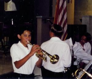 Miles playing trumpet in middle school.