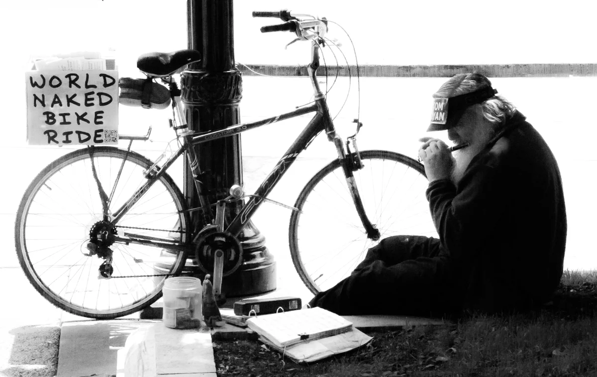 "World Naked Bike Ride": print 8x12, matted + framed in 11x14 frame, $110