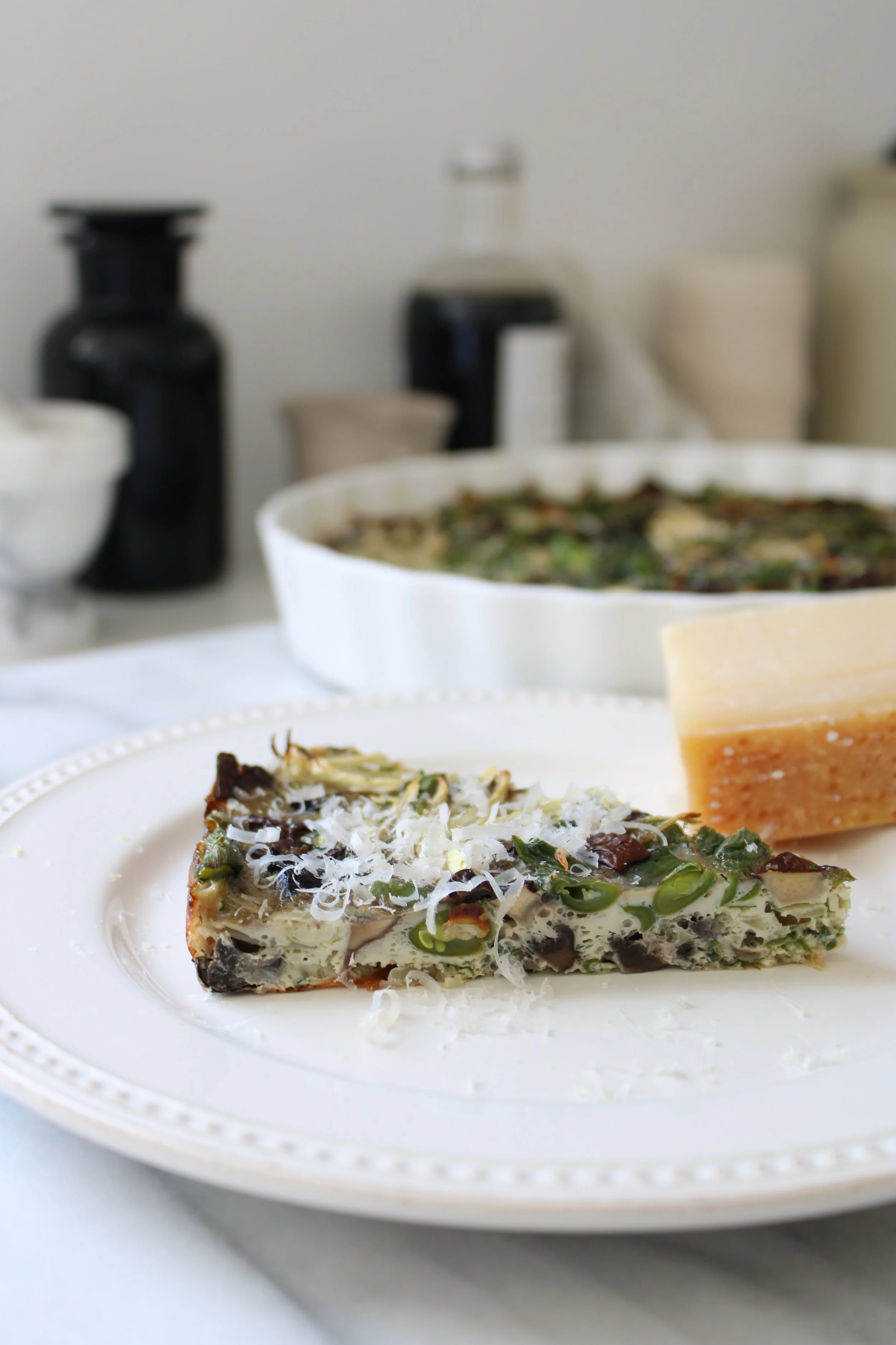 Spring Organic Green Bean Frittata with Mushroom and Parmesan