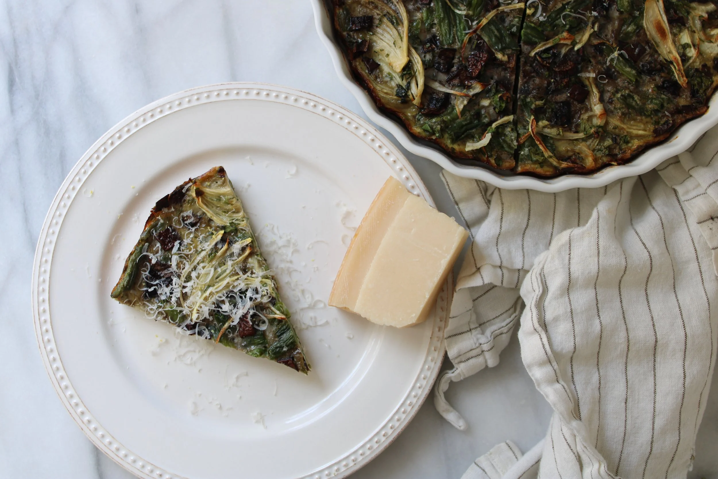 Spring Organic Green Bean Frittata with Mushroom and Parmesan