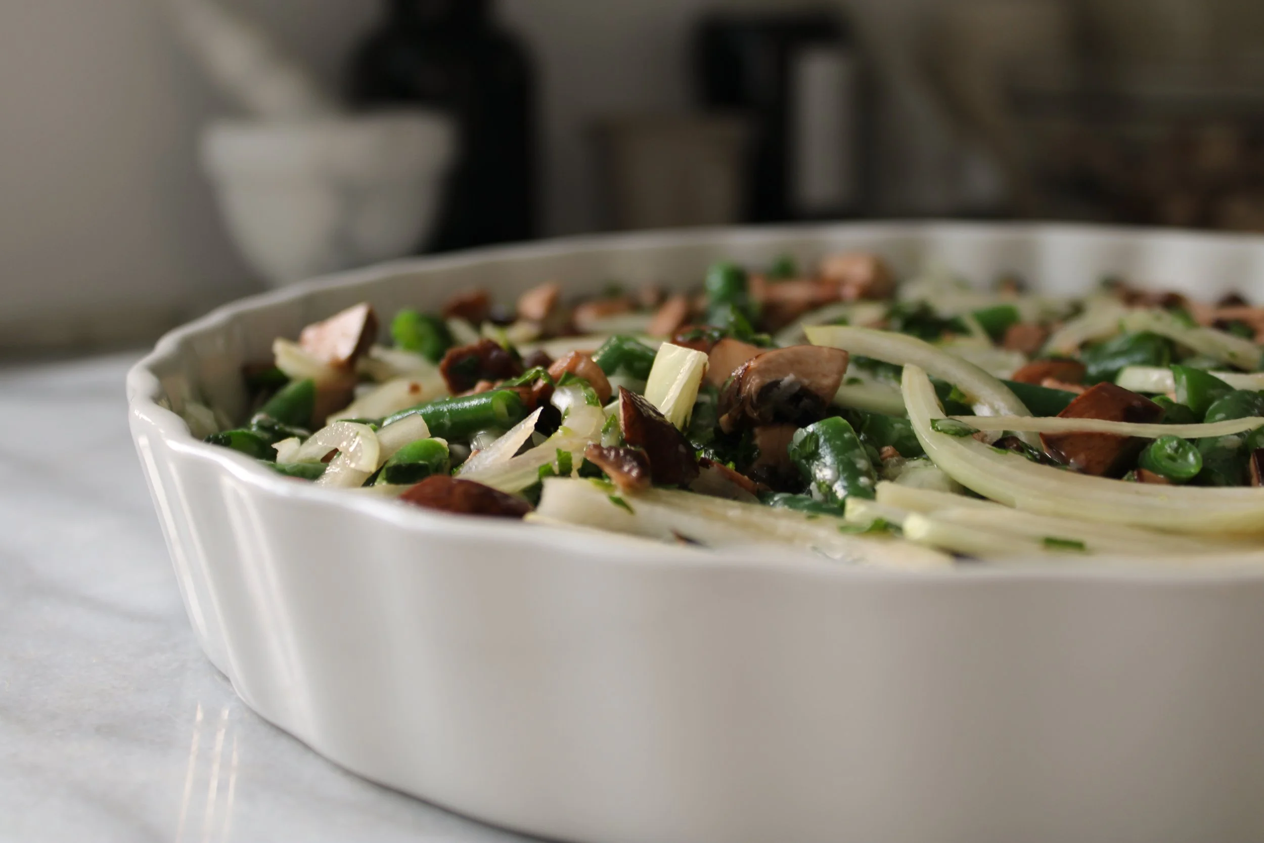 Spring Organic Green Bean Frittata with Mushroom and Parmesan