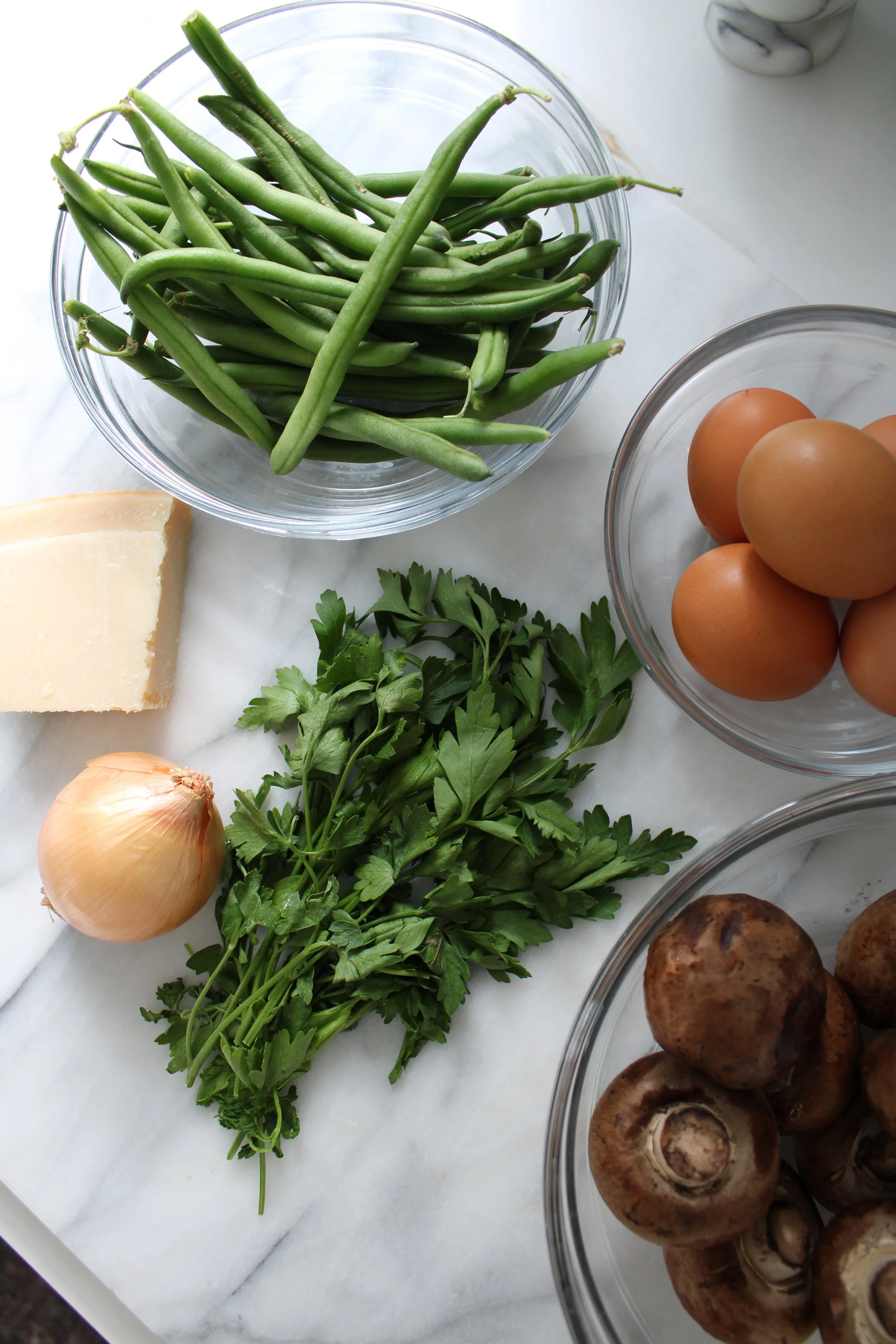 Spring Organic Green Bean Frittata with Mushroom and Parmesan