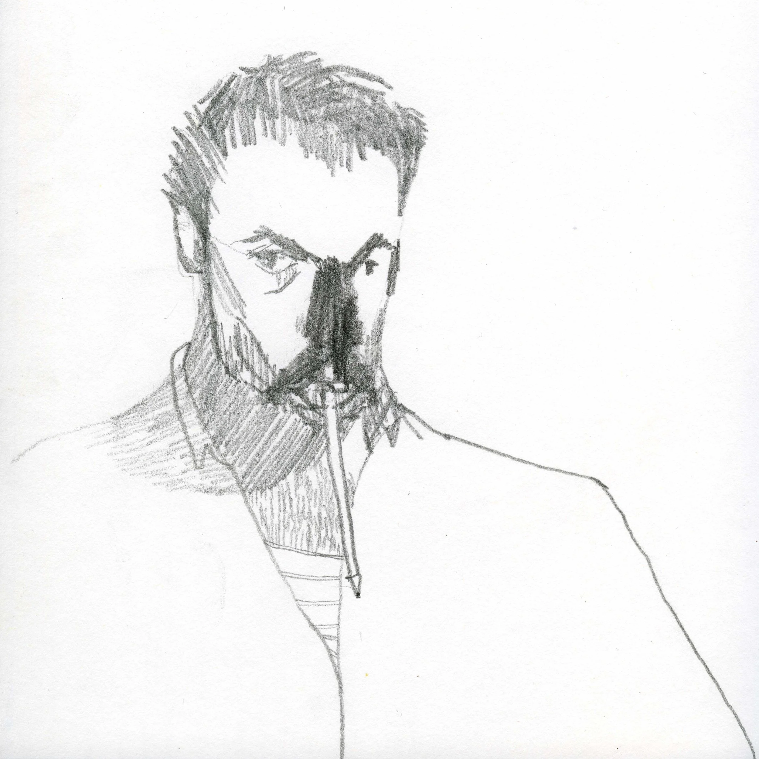 Self Portrait with a pencil on paper 20 X 20 cm