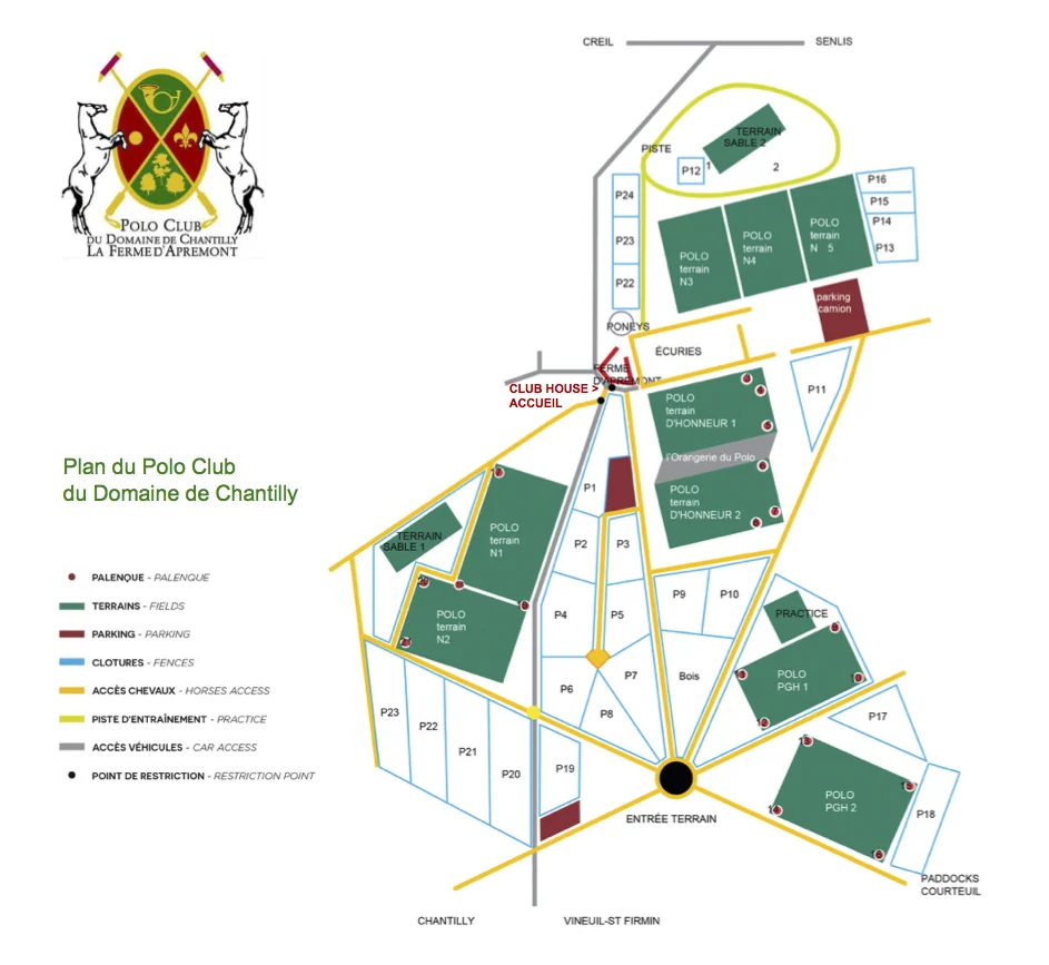 Plan du Polo Club du Domaine de Chantilly Plan of Chantilly Polo Club